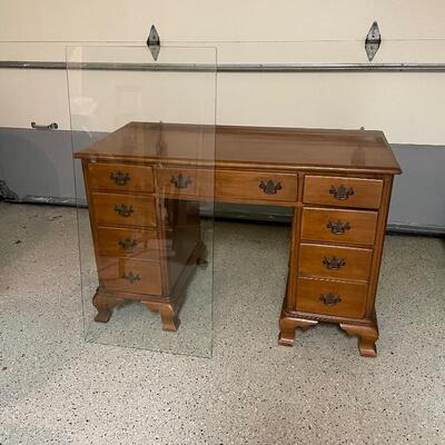 Lot 257 - Wooden Desk w/ Glass Top