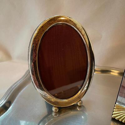 Lot 258 - Gorham Sterling Frame w/ Stain Glass & Pewter Tray