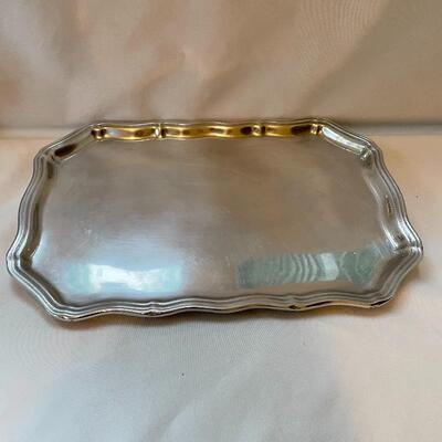 Lot 258 - Gorham Sterling Frame w/ Stain Glass & Pewter Tray