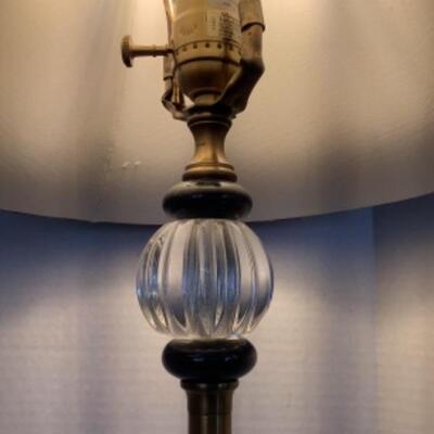B1034 Pair of Wildwood Brass Lamps with Bumble Bee Lampshades