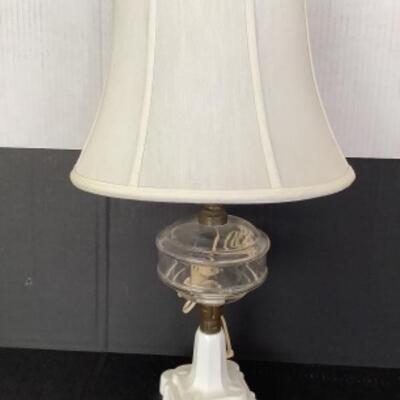B1045 Vintage Electrified Oil Lamp with Milk Glass Base