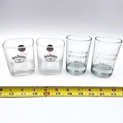 JACK DANIELS AND BULLEIT BOURBON WHISKEY GLASSES SET OF 4