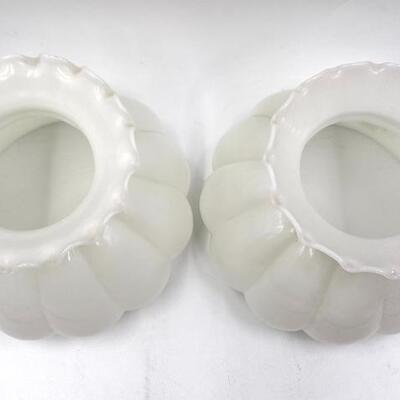WHITE GLASS MELON LAMP SHADES SET OF 2