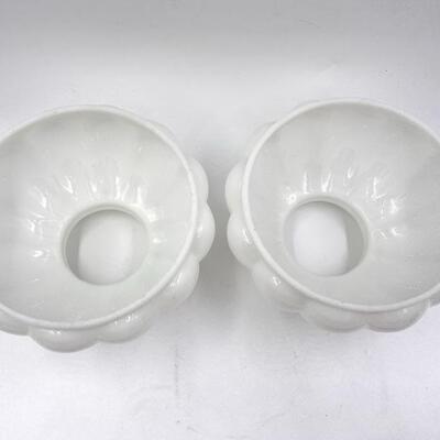 WHITE GLASS MELON LAMP SHADES SET OF 2