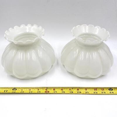 WHITE GLASS MELON LAMP SHADES SET OF 2