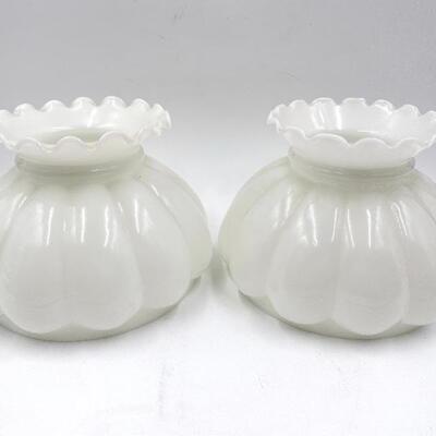 WHITE GLASS MELON LAMP SHADES SET OF 2