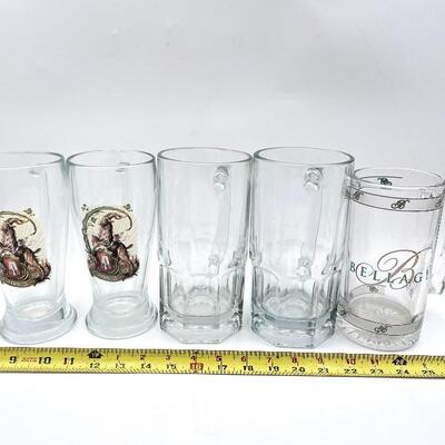 LARGE GLASS BEER MUGS SET OF 5