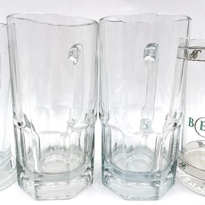 LARGE GLASS BEER MUGS SET OF 5