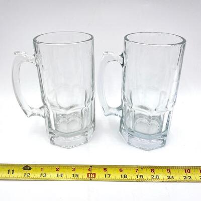 LARGE GLASS BEER MUGS SET OF 5