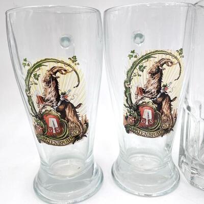 LARGE GLASS BEER MUGS SET OF 5