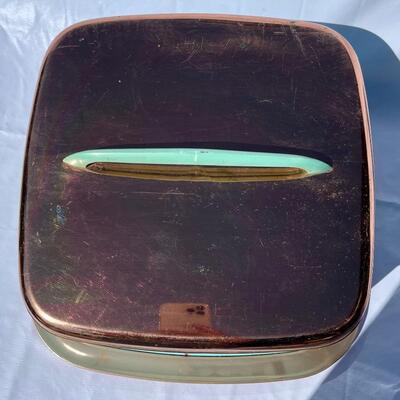 Vintage Lincoln Ware Aqua Enamel & Copper Cake Carrier