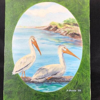 Vintage P. Poole Pelican Painting Canvas Unframed 