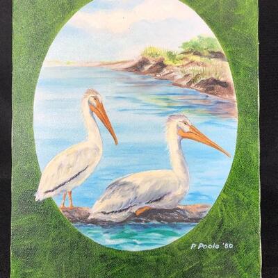 Vintage P. Poole Pelican Painting Canvas Unframed 