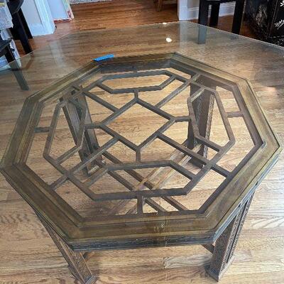 Lot 44 - Octagonal Oriental Glass Top Dining Room Table