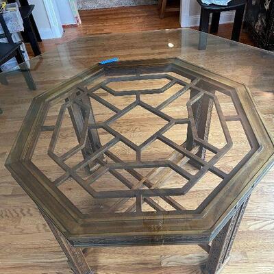 Lot 44 - Octagonal Oriental Glass Top Dining Room Table