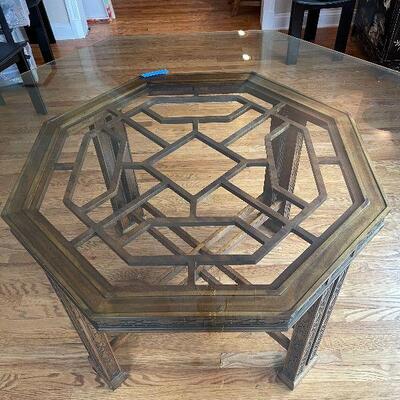 Lot 44 - Octagonal Oriental Glass Top Dining Room Table