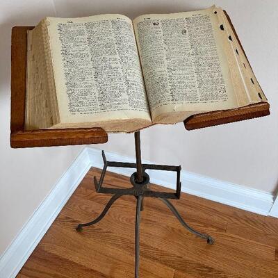 Lot 47 - Vintage Dictionary on Stand with Accent Wall Mirror