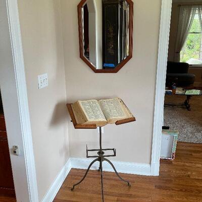 Lot 47 - Vintage Dictionary on Stand with Accent Wall Mirror