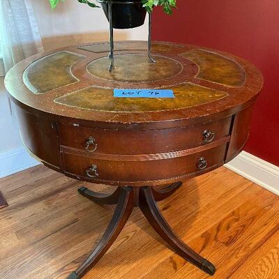 Lot 76 - Vintage Drum Table and Faux Plant