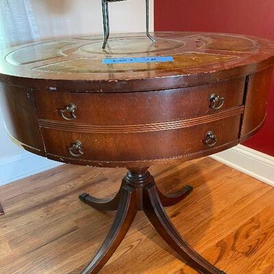 Lot 76 - Vintage Drum Table and Faux Plant