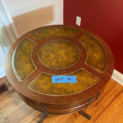 Lot 76 - Vintage Drum Table and Faux Plant