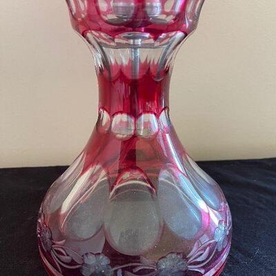 Lot 81 - Vintage Red Cut to Clear Glass Lamp