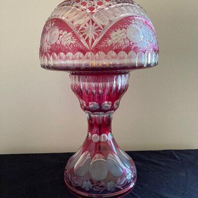 Lot 81 - Vintage Red Cut to Clear Glass Lamp