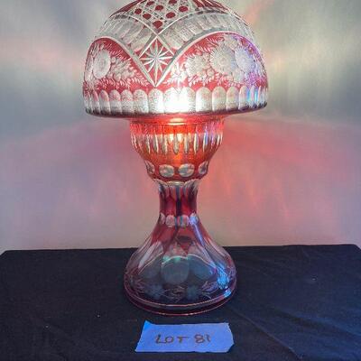 Lot 81 - Vintage Red Cut to Clear Glass Lamp