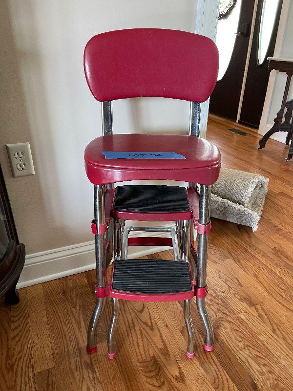 Lot 92 Vintage Red Step Stool Seat