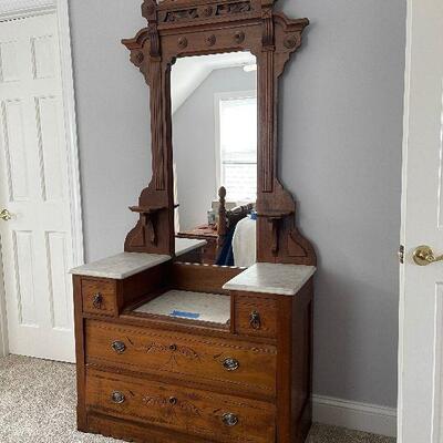 Lot 94 - Antique Marble Top Dresser with Mirror