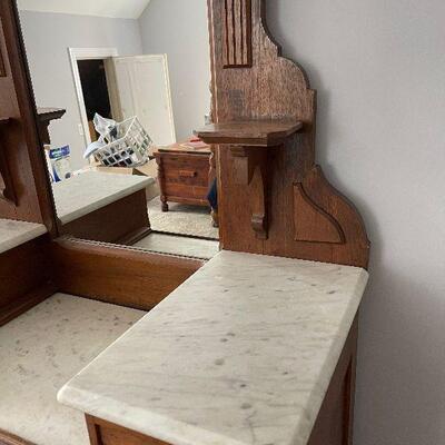 Lot 94 - Antique Marble Top Dresser with Mirror