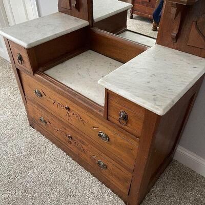 Lot 94 - Antique Marble Top Dresser with Mirror