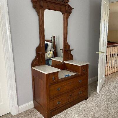 Lot 94 - Antique Marble Top Dresser with Mirror