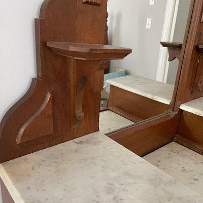 Lot 94 - Antique Marble Top Dresser with Mirror