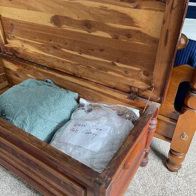 Lot 96 - Antique Double Bed and Cedar Storage Chest Including Contents