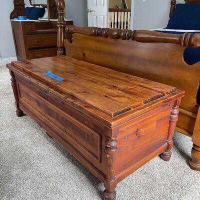 Lot 96 - Antique Double Bed and Cedar Storage Chest Including Contents