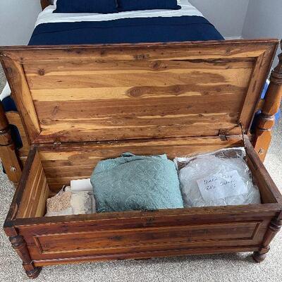 Lot 96 - Antique Double Bed and Cedar Storage Chest Including Contents