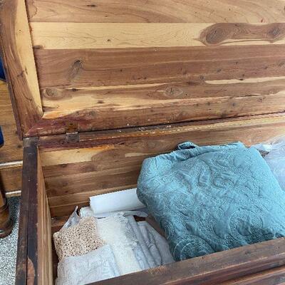 Lot 96 - Antique Double Bed and Cedar Storage Chest Including Contents