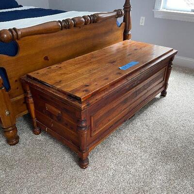 Lot 96 - Antique Double Bed and Cedar Storage Chest Including Contents