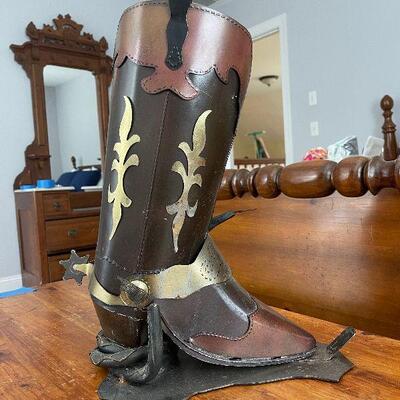 Lot 98 -Limited Edition Metal Cowboy Boot with Snake Garden Sculpture