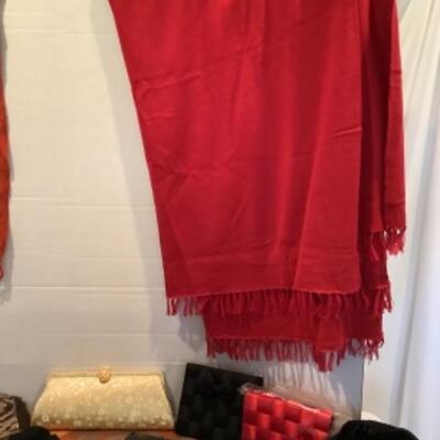 U - 1208 Ladies Clothing Lot - Evening Hand Bags, Scarves, Gloves 