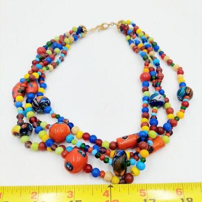 COLORFUL GLASS STONE BEADED NECKLACE 