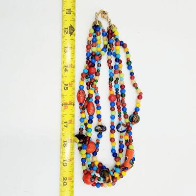 COLORFUL GLASS STONE BEADED NECKLACE 