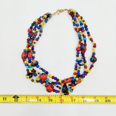 COLORFUL GLASS STONE BEADED NECKLACE 