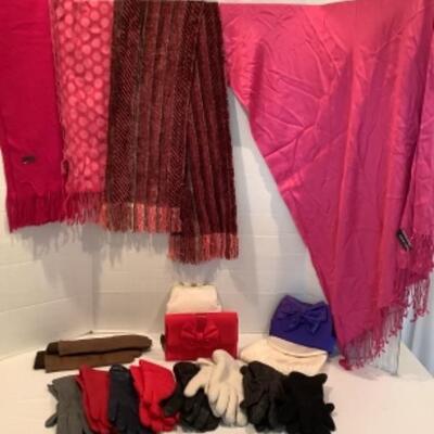 U - 1210 Ladies Clothing Lot - Hand Bags, Gloves, Scarves 