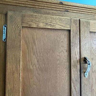 Lot 118 - Vintage Hoosier 2 Piece Oak Cabinet with Enamel Top