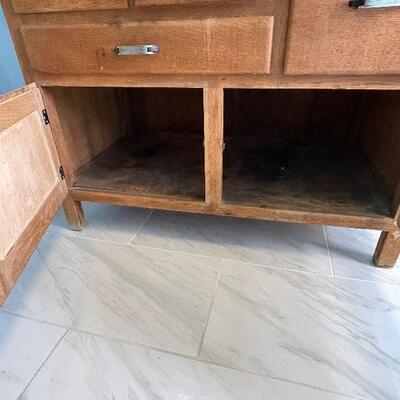 Lot 118 - Vintage Hoosier 2 Piece Oak Cabinet with Enamel Top
