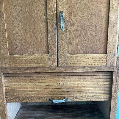 Lot 118 - Vintage Hoosier 2 Piece Oak Cabinet with Enamel Top