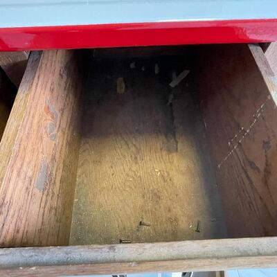 Lot 118 - Vintage Hoosier 2 Piece Oak Cabinet with Enamel Top