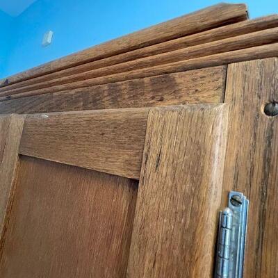 Lot 118 - Vintage Hoosier 2 Piece Oak Cabinet with Enamel Top